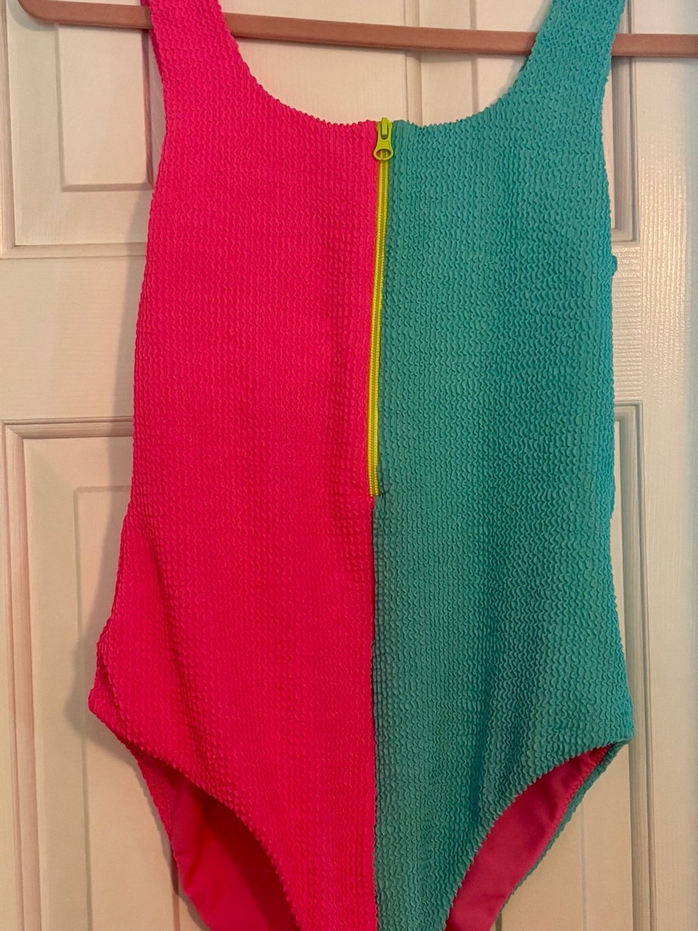 Pink Lily Two-Tone Hot Pink & Teal One-Piece Swimsuit with Yellow Zip
